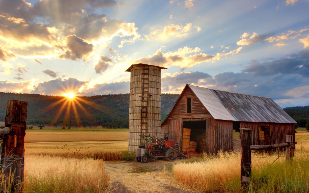 great pic of a sunset on a farm...